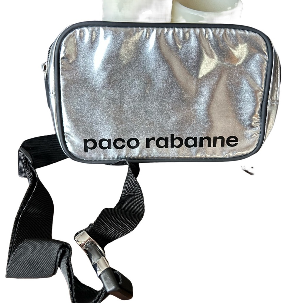 New Men’s Paco Rabanne Metallic Silver Fanny Pack With Adjustable Strap - Picture 3 of 6